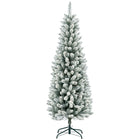 HOMCOM 6' Flocked Pencil Artificial Christmas Tree with Steel Base - Green-The tree is sprayed with artificial snow for a wintry ambiance 