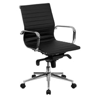Nicer Interior Ribbed Group Style Low Back Desk Chair - Black-Upholstered in sleek black PU leather for a modern, professional look