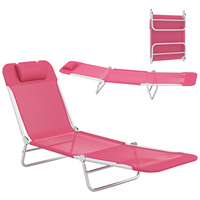 Outsunny Outdoor Lounge Chair - Folding Adjustable Reclining Chair - Pink-Great for garden, balcony, swimming pool, beach and more