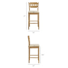 Modway Jax Oak Wood Bar Stool With Wavy Razor Back and Cushion - Weathered Oak Oatmeal Stripe-Wavy Razor Back