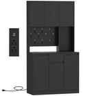 HOMCOM 71" H Cabinet with Charging Station - Black-Five closed cabinets and a drawer provide spacious storage 