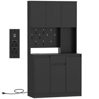 HOMCOM 71" H Cabinet with Charging Station - Black-Five closed cabinets and a drawer provide spacious storage 
