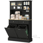 HOMCOM 68" H Kitchen Pantry Cabinet with Charging Station - Black-The open shelf and shelf inside the cabinet can be adjusted 3 levels 