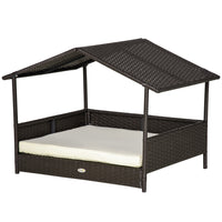 PawHut Wicker Dog House with Removable Cushion - Cream White-Classic dark coffee colour with elegant design, this pet house brings modern style to your indoor and outdoor space 