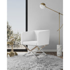 Manhattan Comfort Hollywood 25.6" Contemporary Faux Leather Upholstered Accent Chair - White and Polished Chrome-Expertly Constructed of Lightweight, Solid Aluminum with Contemporary Polished Chrome Finish Base