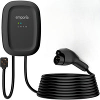 Emporia Classic Level 2 40A EV Charger with 24' Cable - J1772 - NEMA 14-50 Plug - Black-Delivers up to nine times faster charging speed with up to 46 miles per hour when hardwired at 48A or up to 38 miles per hour using a nema plug at 40A, significantly faster than a standard wall outlet for efficient electric vehicle charging