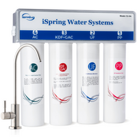 iSpring CU-A4 4-Stage Under Sink 0.1 Micron Ultrafiltration System-Superior Performance: The advance 4 - stage design, which includes both Ultra Filtration and KDF/GAC stages, removes up to 99% of Lead, chlorine, chlorine treatment by - products, arsenic, taste and odor, heavy mental and much more, while retaining minerals such as potassium, calcium, sodium, and magnesium, which are beneficial for your health. Noted: This system is not a Reverse Osmosis water filtration system and does not lower TDS