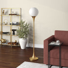 Hudson&Canal Mahdi Torchiere Floor Lamp with Glass Shade - Brass/White Milk-Handcrafted brass finish is applied to the steel base