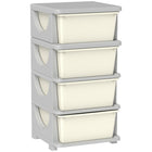 Qaba 4 Tier Kids Toy Organizer with 4 Plastic Storage Bins - Cream White-Rounded edges help prevent your kid from getting injured in case they fall 