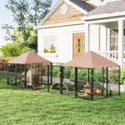 PawHut Outdoor Dog Kennel with 2 Rooms and Adjustable Height Rotating Bowls - 16.2' x 4.7' x 5.1' - Coffee-Enhanced bowl rack, adjustable with 4 included bowls 