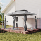 Outsunny 10 ft L x 13 ft L Double Roof Patio Gazebo with Curtains - Dark Grey-Feet holes allow secure anchoring for enhanced stability