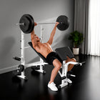 Soozier Adjustable Weight Bench with Squat Rack - White-3-position adjustable bench for flat or incline exercises