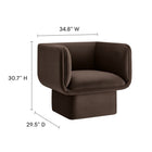 Modway Tate Performance Velvet Accent Chair - Chocolate Brown-Fixed Seat and Back Cushion