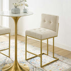 Modway Privy Gold Stainless Steel Upholstered Fabric Counter Stool - Gold/Beige-Soft Polyester Fabric Upholstery