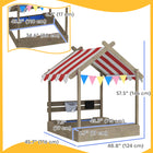 Outsunny Outdoor Kids Sandbox with Cover, Liner, Blackboard, Toys, Seat and Flags - Grey-Features seats for two kids to rest 