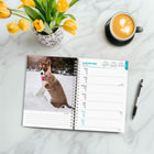 BrownTrout Puppies, I Love 2026 16-Month Planner-Large, Roomy Day Blocks - Week-long format spread across two pages, with all major holidays and moon phases listed, plus plenty of space for writing down contacts, notes, and special events