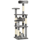 PawHut 52" Multi-Level Cat Tree Tower with Hammock, Bed and Sisal Scratching Posts - Grey-Multi-use activity center with multi-level perches, hanging hammock and scratching posts 