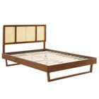 Modway Kelsea Cane and Wood Full Platform Bed with Angular Legs - Walnut-Full Platform Bed Frame