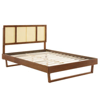 Modway Kelsea Cane and Wood Full Platform Bed with Angular Legs - Walnut-Full Platform Bed Frame