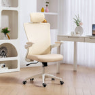 HOMCOM Ergonomic Office Chair with Adjustable Headrest - Beige-90° flip-up armrests save space and slide easily under any desk