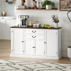 HOMCOM Farmhouse 57.9" L Sideboard Buffet Cabinet with Charging Station - White Wood Grain-Two drawers and three cabinets store mugs, snacks, cutlery and more neatly