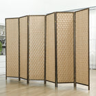 HOMCOM 6 Panel Handwoven Freestanding Room Divider for Bedroom - Brown-Built with a solid pine frame, ensuring long-lasting stability and durability 
