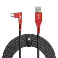 LOGiiX Piston Connect XL 90 USB-A to USB-C Cable - Red/Black-3M (*9.84 ft) USB-A to USB-C braided cable to charge & sync USB-C devices