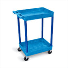 Luxor Polyethylene 2-Shelf Tub Cart - 24" x 18" - Blue-Multipurpose utility cart with two 2.75"-deep tub shelves