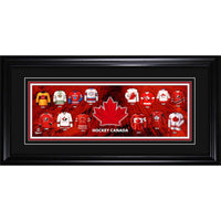 Frameworth Hockey Canada Jersey Evolution - Framed Print - 10" x 20"-Officially licensed Hockey Canada collectible tracing the storied history of Hockey Canada uniforms from early origins to the modern era. 10 by 20 inch premium framed display
