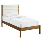 Modway Olea Channel Tufted Boucle Solid Wood Twin Platform Bed - Feather Walnut-Supports Mattresses up to 10 Inches Thick