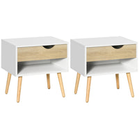 HOMCOM Bedside Table with Drawer and Shelf - White - Set of 2-Use it as a nightstand or side table at home