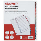 Staples Pre-Printed Index Dividers - 1-12 - Fashion Colours-Tab dividers are numbered 1 through 12 to keep documents organized