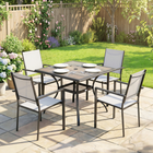 Outsunny 5 Pieces Patio Dining Set - Dining Table and 4 Stackable Chairs-PSPC plastic tabletop wipes clean easily, resisting cracks and water outdoors