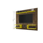 Manhattan Comfort Plaza 64.25" Modern Floating Entertainment Center - Rustic Brown and Yellow-Features 1 Overhead Décor Display Shelf and 2 Open Media Shelves with Glass Décor Shelf Divider