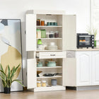 HOMCOM 71" H Freestanding Kitchen Pantry Cabinet with 4 Doors and 2 Large Compartments - Distressed White-Elegant appearance matches your kitchen, dining room, and living room 