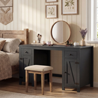 HOMCOM 53" Farmhouse Executive Desk with Drawers and 2 Cabinets - Black Wood Grain-Versatile desk works as study workstation, vanity or computer desk