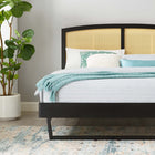 Modway Sierra Cane and Wood Full Platform Bed with Angular Legs - Black-Wood Slat Support System