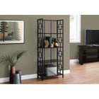 Monarch Specialties 3617 62"H Bookcase - Espresso/Black Metal Etagere-4 tier metal etagere bookshelf with large evenly-spaced storage shelves finished in dark brown