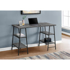 Monarch Specialties 7526 48" Computer Desk - Grey Stone-Look/Black Metal-Thick, rectangular desktop and 4 shelves in 2 different sizes are finished in a textured, grey stone-look laminate