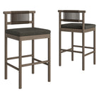 Modway Eleni Outdoor Teak Wood Bar Stools 2-Piece Set - Weathered Grey/Flint-Teak Wood Frame