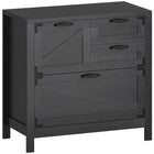 HOMCOM 4 Drawer File Cabinet with Quiet Slides - Black Wood Grain-Four drawers with varied sizes keep files and office supplies neatly organized