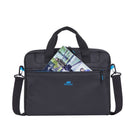 Rivacase Regent 14"Laptop Bag - Black-Front zipped pocket for mobile phone, business cards, accessories