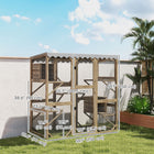 PawHut 59" H Outdoor Wooden Catio Cat Enclosure - Brown-Tarp roof offers protection from wind and rain 