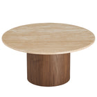 Modway Kioni Round Travertine Coffee Table - Walnut-Assembly Required
