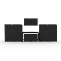 Cat RTA Garage Storage Cabinetry 9-Piece Set with 4 Lockers, 2 Walls, 2 Bases and 72" Workbench-9-Piece Cabinet & Workbench Set: Four 36" heavy-duty lockers, two base cabinets, two wall cabinets, and 2 72" workbenches deliver practical storage and workspace.