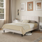 HOMCOM Queen Size Upholstered Platform Bed Frame with Headboard - Cream White-No box spring needed