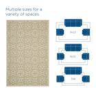 Modway Ariana Vintage Floral Trellis Indoor/Outdoor Area Rug - 9 ft W x 12 ft L - Light Green/Beige-Tight Low Pile Weave