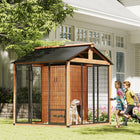 PawHut Extra-Large Wooden Dog Kennel with Storage Cabinet - Yellow-Includes a large built-in cabinet to keep your yard tidy and organized
