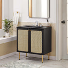 Modway Chaucer 30" Bathroom Vanity - Black-Metal Cabinet Knobs