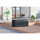 Suncast Resin Wicker Deck Box - 73 Gal. - Cyberspace-Reinforced lid offers unique seating and storage solution.